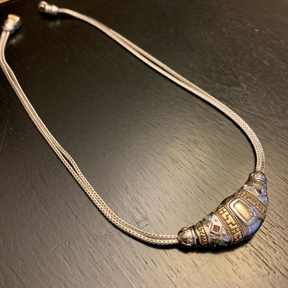 T Stamped Twotone Semi Precious Collar Necklace